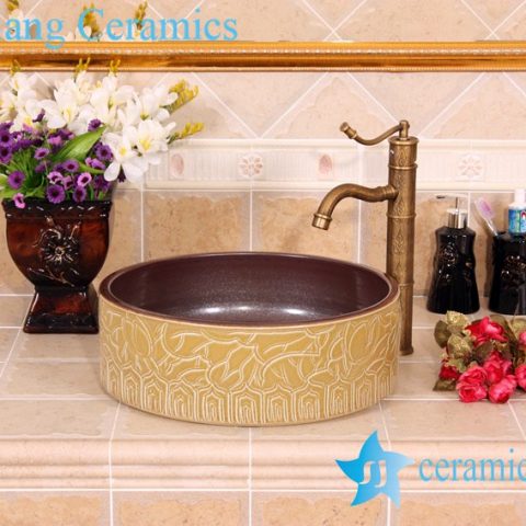 YL-G_5790 Exquisite hand carving ceramic vanity top vessel sink basin