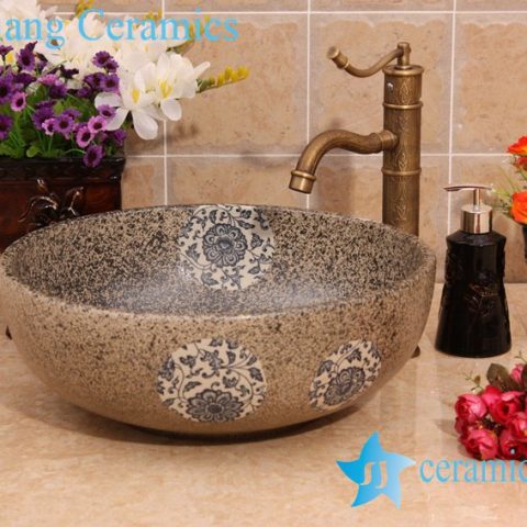 YL-O_6940 Antique blue and white ceramic bowl wash basin sink