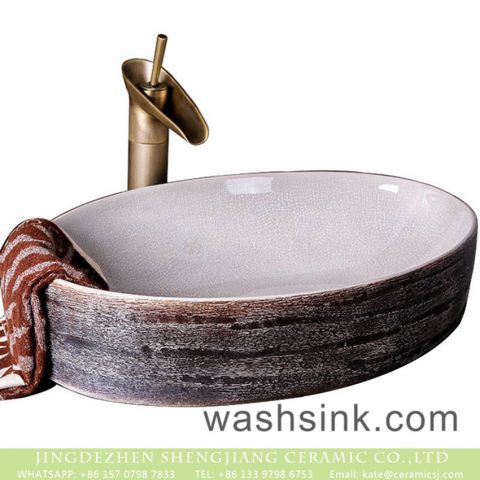 Jingdezhen Shengjiang factory direct Chinese style original oval thin edge art basin with ice crack ceramic wall and imitating marble surface XXDD-18-3