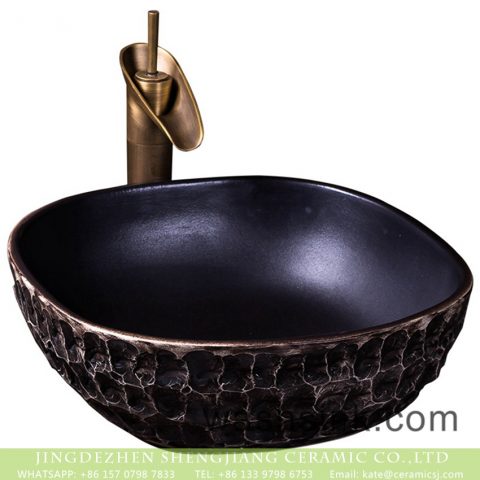 Jingdezhen Chinese style industrial style retro foursquare black ceramic wash sink with uneven surface XXDD-22-4