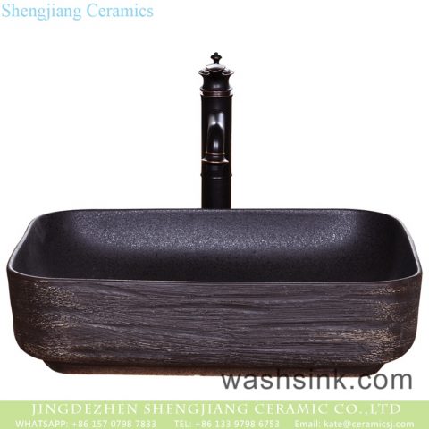 New products wholesale super thin edge rectangular Nordic simple industrial style art LOFT style ceramic hand wash sink with carved black uneven surface YQ-005-13