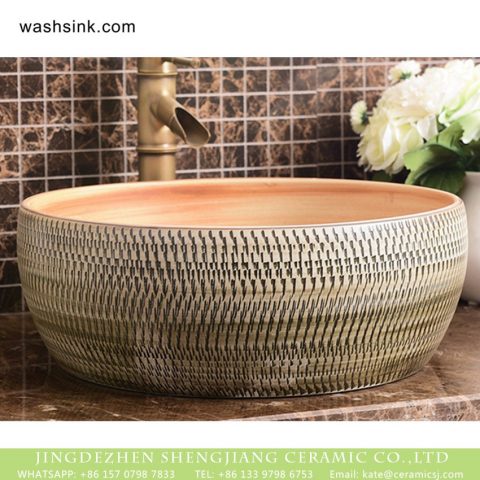 Chinese-factory-outlet art arhat style round porcelain lavabo featuring jump knife stripes XHTC-X-1017-1