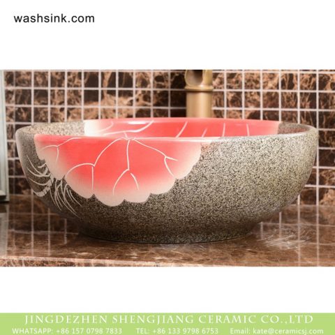 Elegant China made imitating marble with famille rose lotus pattern art ceramic bathroom table top sink XHTC-X-1096-1