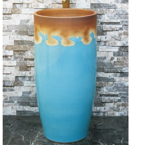 Jingdezhen Shengjiang ceramic factory light blue and brown pedestal basin LJ-1019