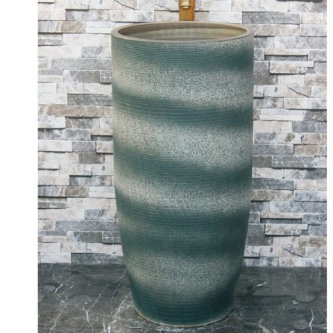 Shengjiang factory hot sell dark green-and-white color art ceramic outdoor vanity basin LJ-1039