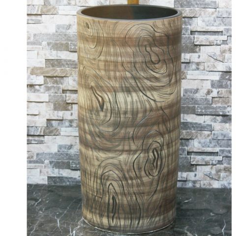 Jingdezhen modern vanity art ceramic wood surface pedestal basin LJ-1048