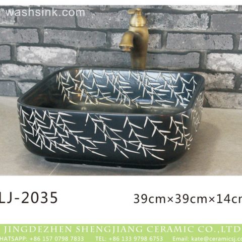 Jingdezhen produce black color foursquare ceramic with beautiful white willow pattern surface wash sink  LJ-2035