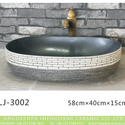 China modern simplicity black wall and grey surface with white tartan design oval ceramic wash basin  LJ-3002