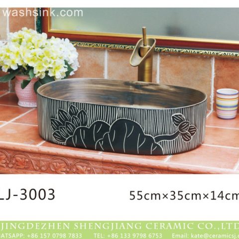 Shengjiang factory direct black and white stripes thin edge oval porcelain vanity basin  LJ-3003