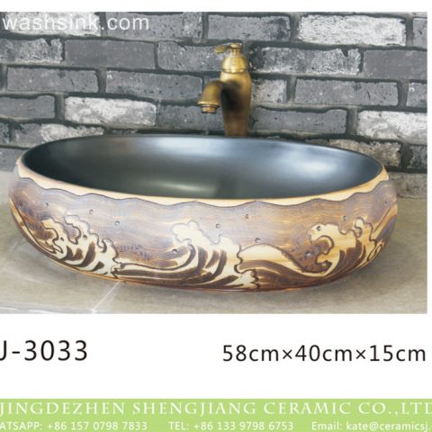 Shengjiang factory oval porcelain black wall and dark surface with special pattern sanitary ware  LJ-3033