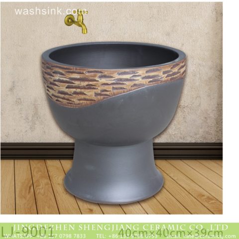 Shengjiang factory direct hand carved black ceramic mop sink  LJ-9001