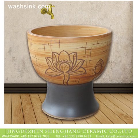 Jingdezhen factory produce hand carved beautiful flowers pattern mop sink  LJ-9032