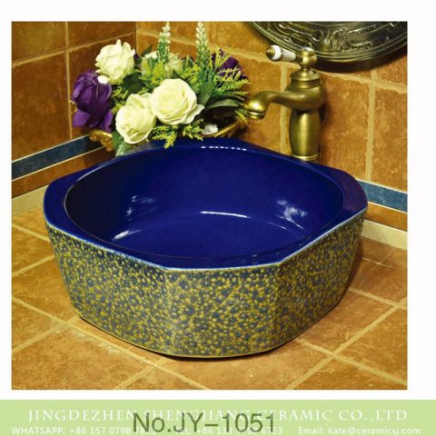 The Ming dynasty octagonal shape ceramic dark blue color wall and beautiful flowers pattern surface sink   SJJY-1051-13