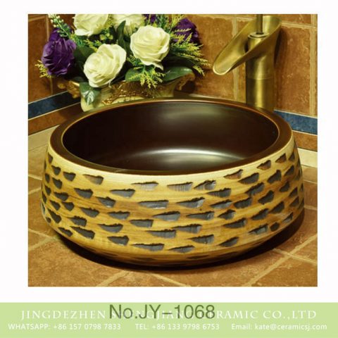 Hot sale hand carved new product smooth dark color wall wash basin    SJJY-1068-14