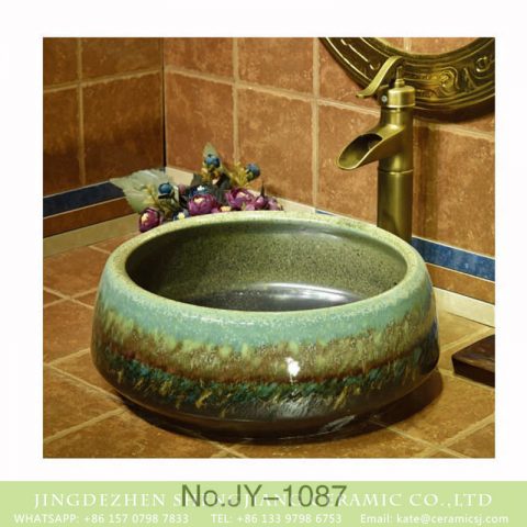 Shengjiang factory produce the design table top color glaze art ceramic sink   SJJY-1087-16