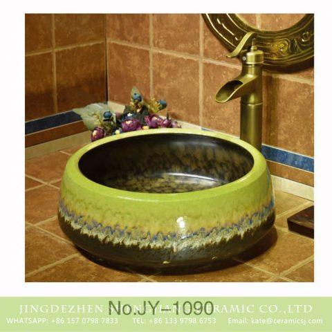 Hand painted high gloss ceramic with colored glaze surface art basin    SJJY-1090-16