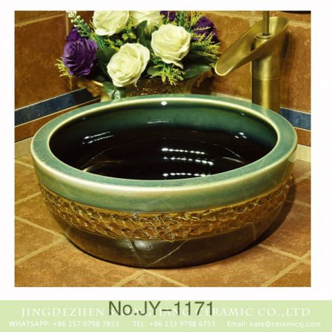 European style exquisite hand carving color glazed round vanity basin     SJJY-1171-24