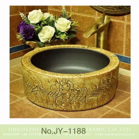 China conventional retro style matte black plain color inside and carved knife stroke village design sanitary ware    SJJY-1188-25