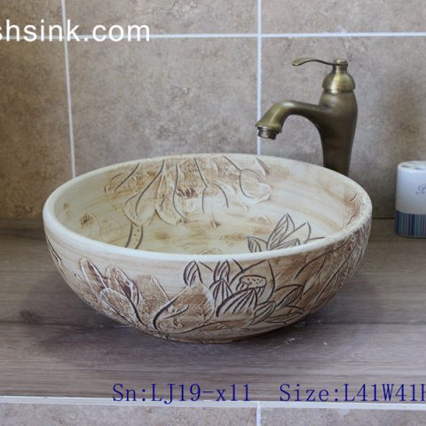 LJ19-x11     High quality matt carving lotus design ceramic sanitary ware