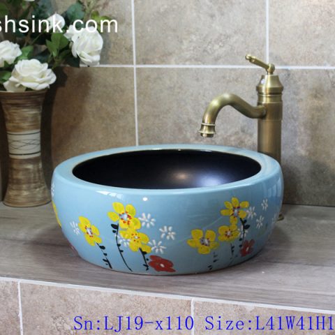 LJ19-x110    Light blue background yellow flower design ceramic sanitary ware