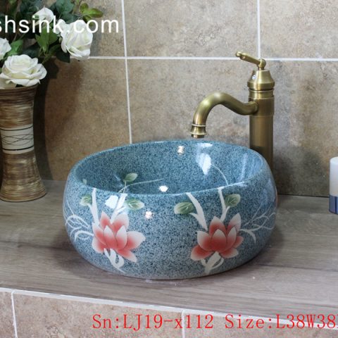 LJ19-x112    Artistic slippy ceramic with lotus design wash basin