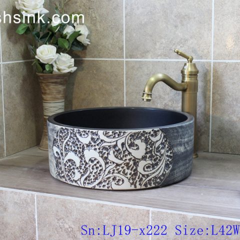 LJ19-x222    Uneven unique carving pattern ceramic wash basin