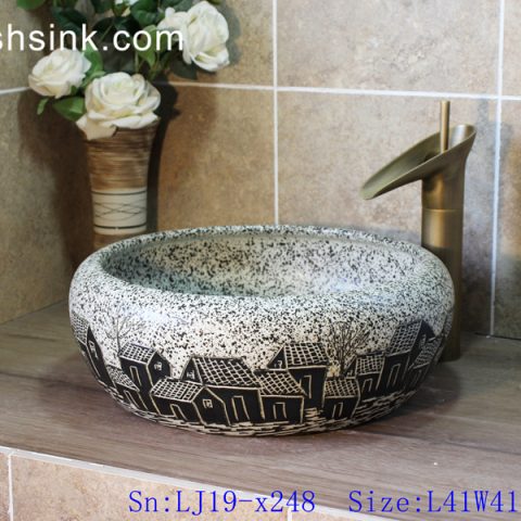 LJ19-x248    Round marble color special pattern ceramic wash basin