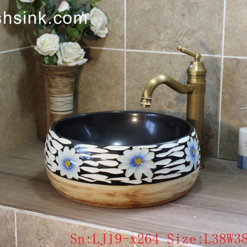 LJ19-x264       Wood color bottom flower pattern ceramic sanitary ware