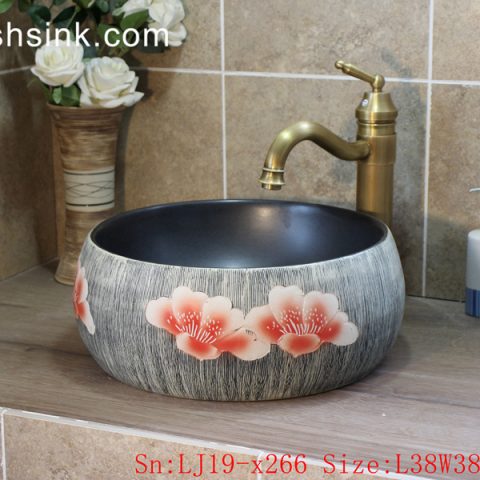 LJ19-x266    Advanced grey background peony design porcelain toilet basin