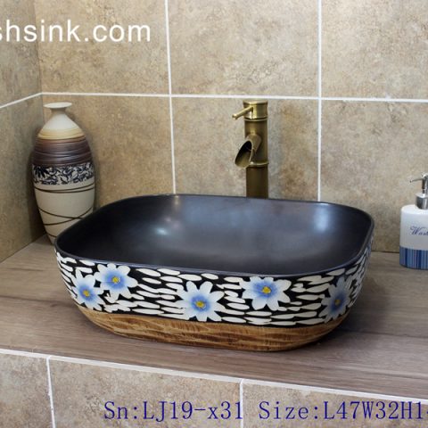 LJ19-x31    Delicate carving chrysanthemum design ceramic wash sink