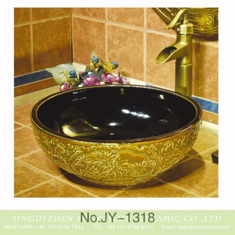 European style smooth black inside and gold hand craft pattern surface art wash sink     SJJY-1318-37