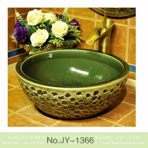 Shengjiang factory direct green color inner wall and carved knife stroke surface thick edge sink    SJJY-1366-42