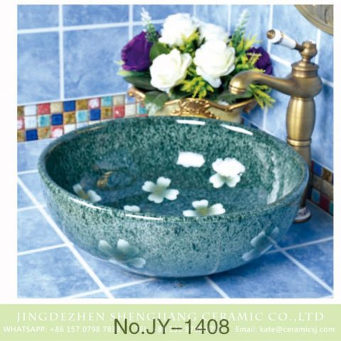 Factory outlet green color with flowers pattern easy clean wash hand basin     SJJY-1408-46