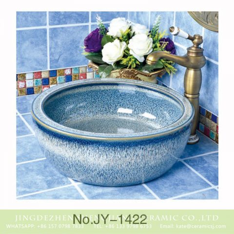 Popular sale item blue easy clean ceramic waist drum basin     SJJY-1422-47