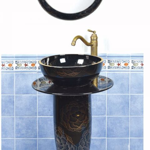 Fancy ceramic product black high gloss one piece basin        SJJY-1511-60