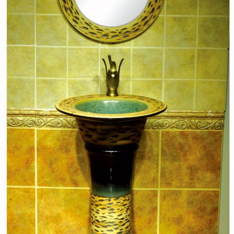 Factory cheap price color glazed porcelain pedestal basin      SJJY-1542-65