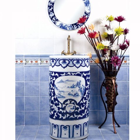 SJJY-1556-70   Jingdezhen factory produce art ceramic with landscape surface column basin