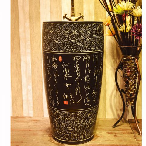 SJJY-1575-72  China ancient style handmade art ceramic with Chinese characters design column basin