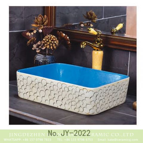 SJJY-2022-5   Factory price light blue inner wall and hand engraving surface sanitary ware