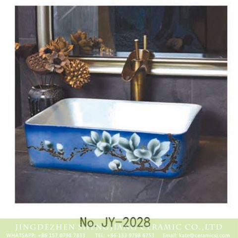 SJJY-2028-5    Popular sale product white ceramic with hand painted art pattern wash sink