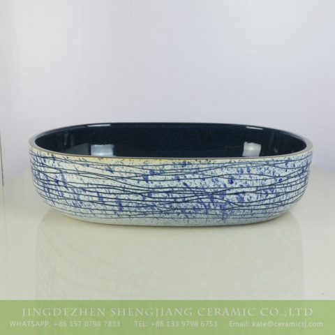 sjbyl-6003  Antique blue and white stripes wash basin