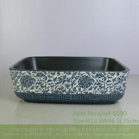 sjbyl-6090 The large oval porcelain basin for daily use in the wash basin passes through the back line under the lotus pattern