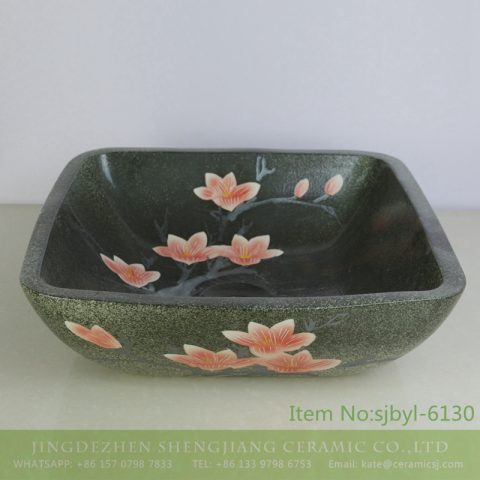 sjbyl-6130 Beautiful and elegant Ink point red hibiscus ceramic basin luxurybathroom bathroomdesign