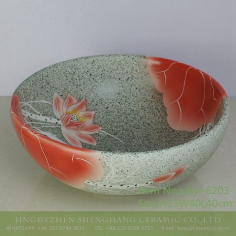 sjbyl-6203 Ink point red lotus porcelain basin wash basin beautiful Chinese porcelain daily necessities bathroom washbasin