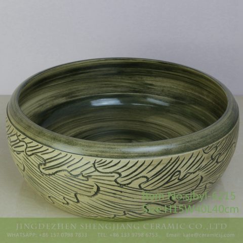 sjbyl-6215 Dark green lavatory petals overlap design bathroom wash basin Chinese ceramic jingdezhen porcelain