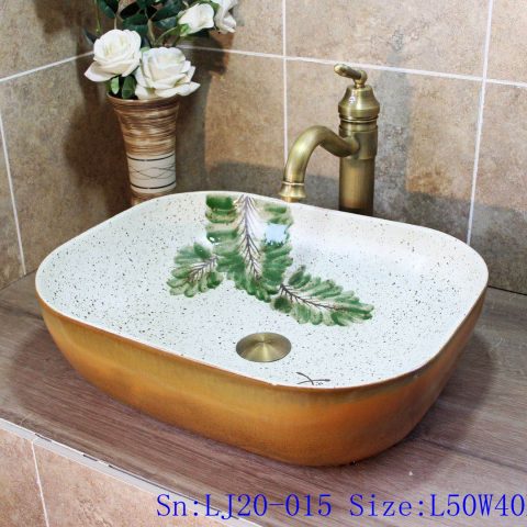 LJ20-015 Simple branches decorated wax gourd shaped ceramic washbasin