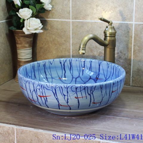 LJ20-025 Hand-painted small fish special design round ceramic washbasin
