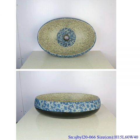 sjby120-066 Hand painted wash basin with black gold and half flower pattern in Shengjiang