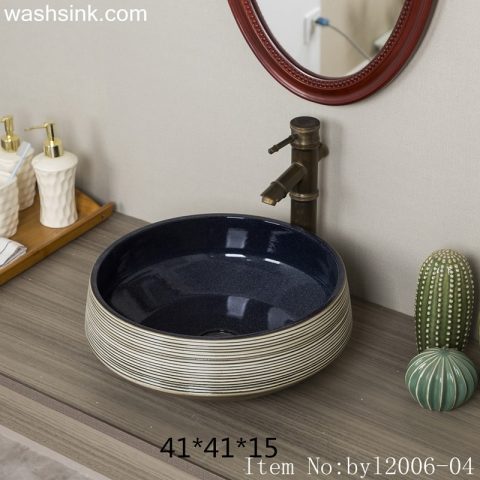 byl2006-04 Jingdezhen round stripe hand painted ceramic washbasin