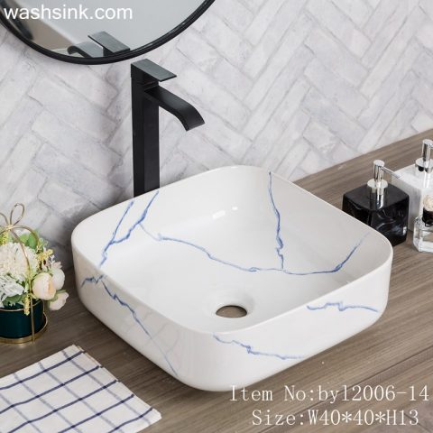 byl2006-14 Shengjiang Creative Blue crack pattern square ceramic washbasin